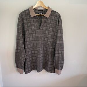 LANDS' END Men's Long Sleeve Supima Cotton Polo Shirt, size XL 46-48, Grey Check